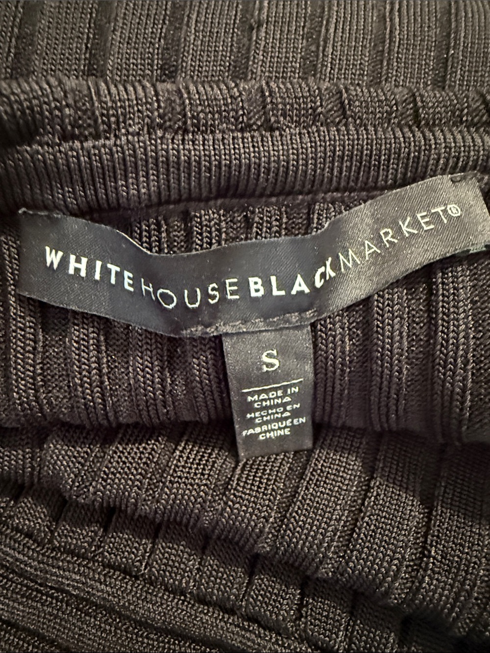 White House Black Market Black Ribbed Knit Off Shoulder Side Tie Crop Sweater - Picture 12 of 13
